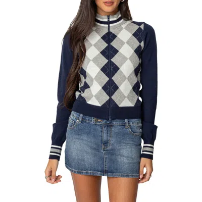 Edikted Madisen Argyle Cardigan In Navy