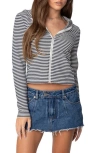 Edikted Madison Stripe Zip Hoodie In Navy-and-white
