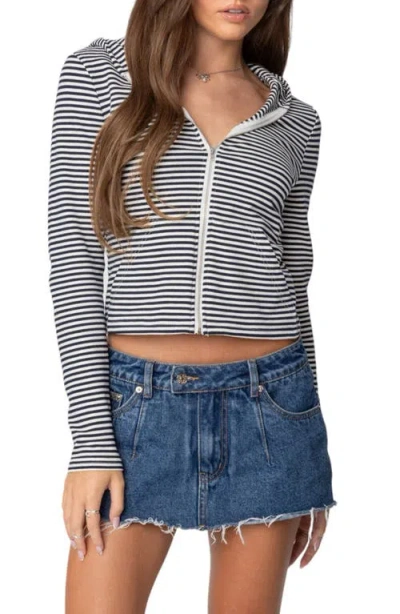 Edikted Madison Stripe Zip Hoodie In Navy-and-white