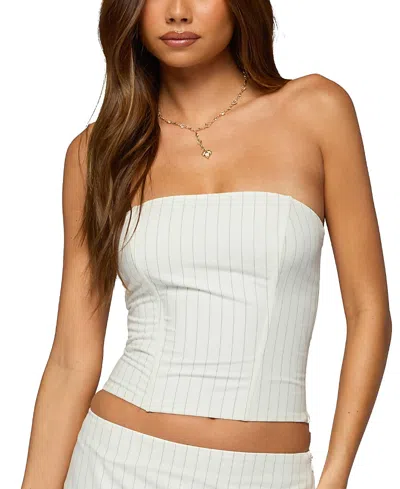 Edikted Maeve Strapless Pinstripe Corset Top In White