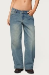 Edikted Magda Acid Wash Low Rise Wide Leg Jeans In Blue