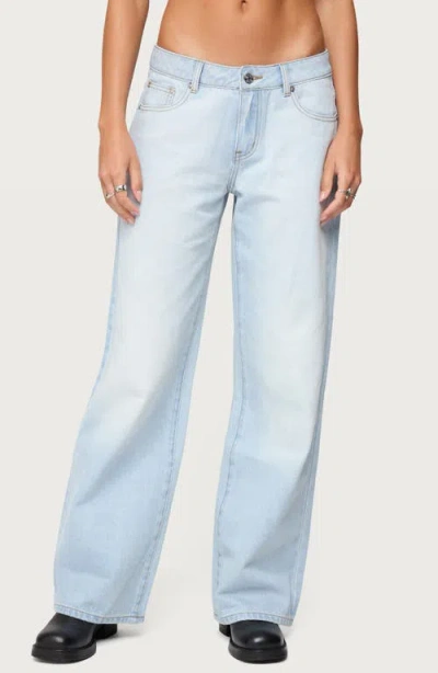Edikted Magda Acid Wash Low Rise Wide Leg Jeans In Blue