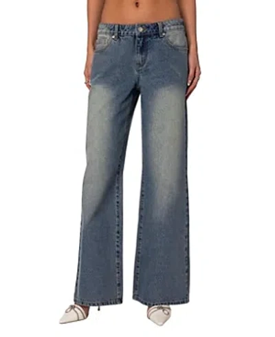 Edikted Magda Low Rise Acid Wash Jeans In Blue-vintage-washed