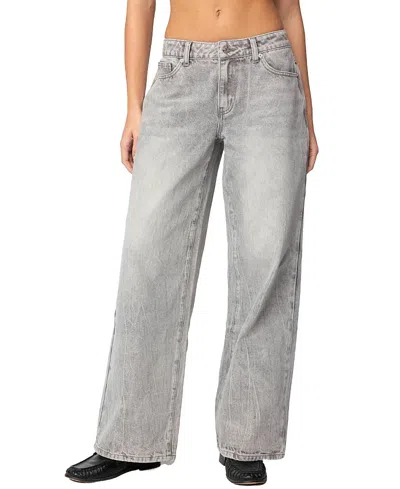 Edikted Magda Low Rise Acid Wash Jeans In Gray Washed