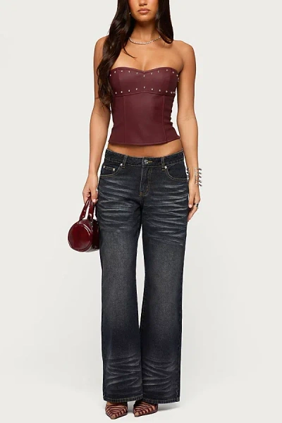 Edikted Magda Low Rise Acid Wash Jeans In Dark/blue/washed, Women's At Urban Outfitters