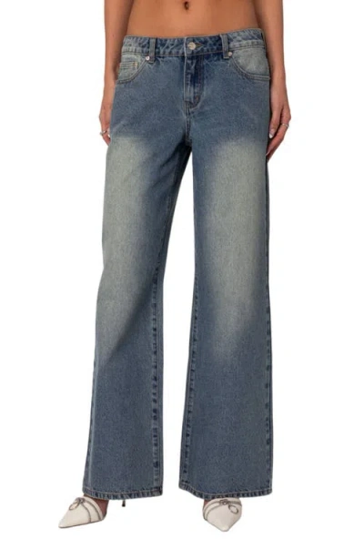 Edikted Magda Low Rise Wide Leg Jeans In Blue-vintage-washed