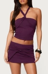 Edikted Maggi Knotted Backless Mesh Top In Purple