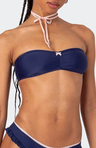 Edikted Maggie Bandeau Bikini Top In Navy