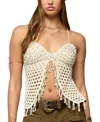 Edikted Maggie Bead Split Front Backless Crochet Top In Neutral