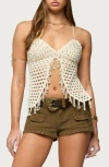 Edikted Maggie Bead Split Front Backless Crochet Top In White