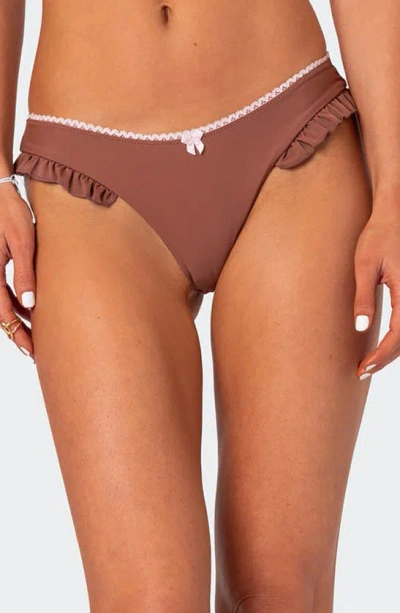 Edikted Maggie Ruffle Bikini Bottoms In Brown