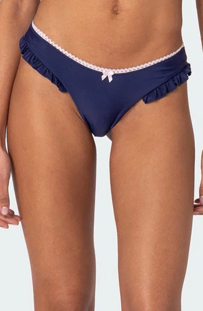 Edikted Maggie Ruffle Bikini Bottoms In Navy