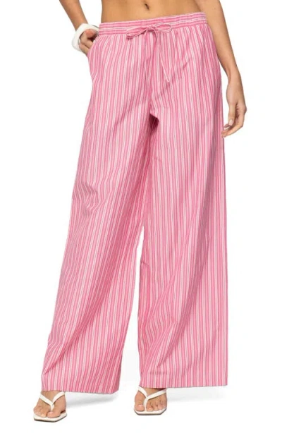 Edikted Maggy Stripe Pull-on Wide Leg Pants In Pink