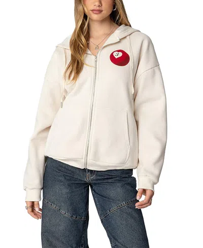 Edikted Magic 3 Oversize Graphic Zip Hoodie In Cream