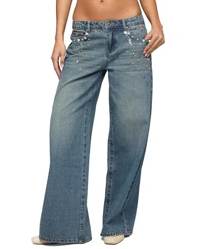 Edikted Mahlia Button Low Rise Baggy Jeans In Blue