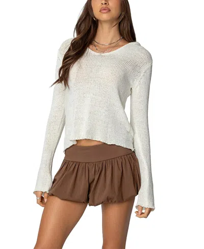 Edikted Mai Hooded Relaxed Lightweight Sweater In Cream