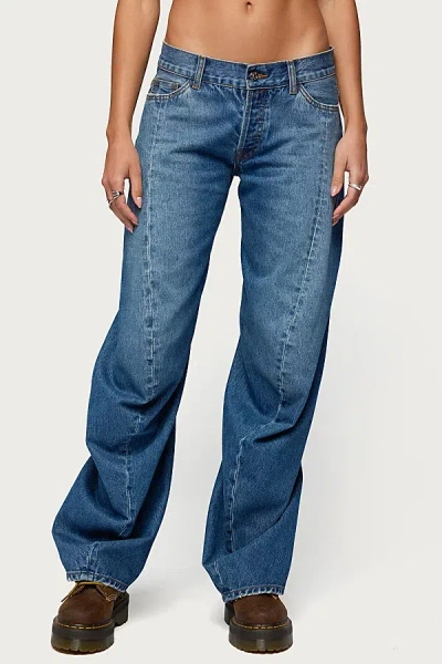 Edikted Maiah Low Rise Barrel Jeans In Blue/washed, Women's At Urban Outfitters