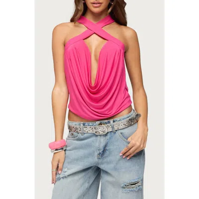 Edikted Maise Backless Cowl Neck Crisscross Top In Pink