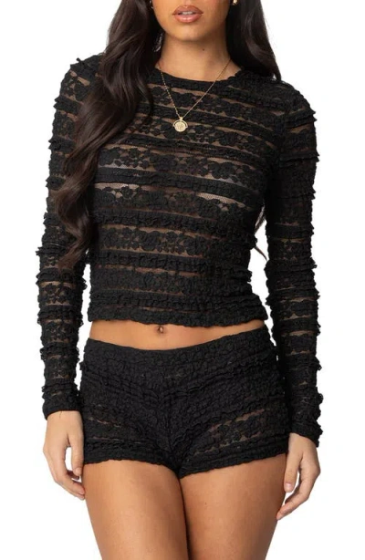 Edikted Maisley Sheer Lace Crop Top In Black