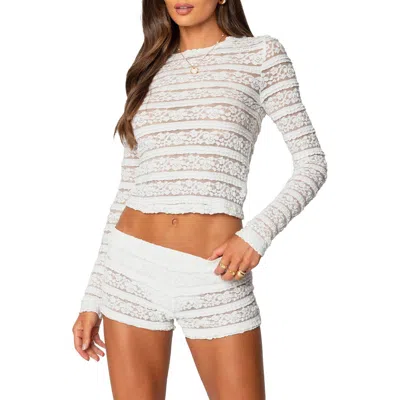 Edikted Maisley Sheer Lace Crop Top In White