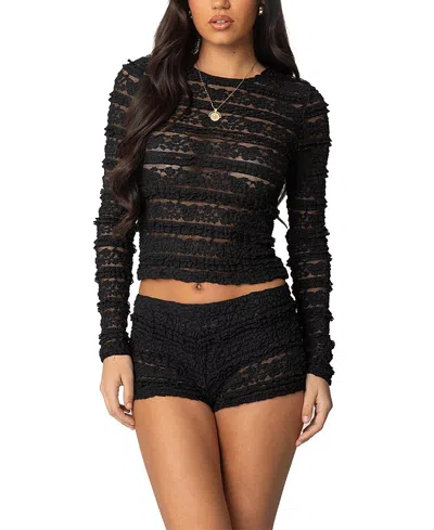 Edikted Maisley Sheer Lace Crop Top In Black