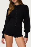 Edikted Maizy Puff Sleeve Scallop Detail Cardigan In Black
