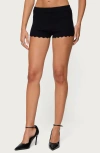 Edikted Maizy Scalloped Knit Microshorts In Black