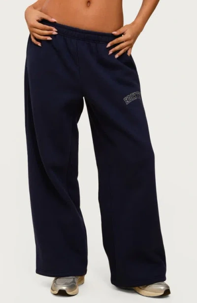 Edikted Major Logo Wide Leg Sweatpants In Blue