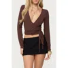Edikted Malenna Wrap Crop Top In Brown