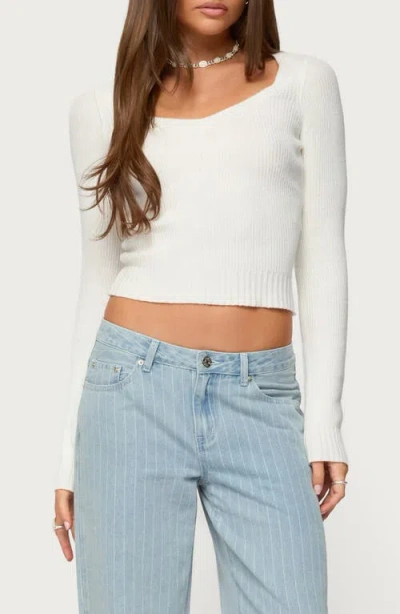 Edikted Maliah Ribbed Crop Sweater In White