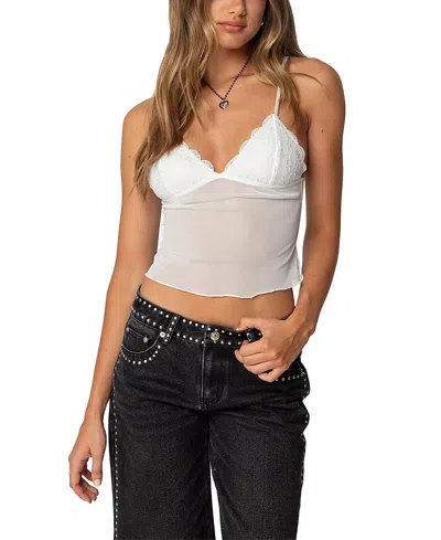 Edikted Malika Lacey Sheer Mesh Tank Top In White