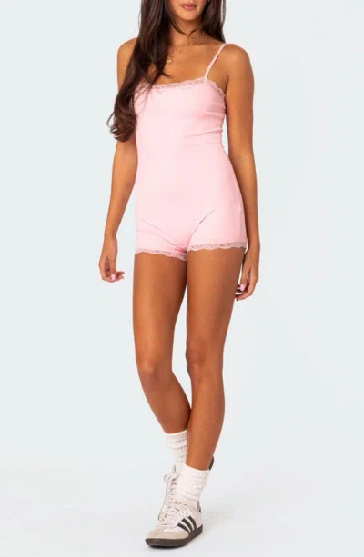 Edikted Mandi Lace Trim Romper In Light-pink