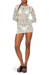 Edikted Manuela Open Stitch Long Sleeve Minidress In Neutral