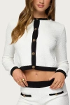 Edikted Mara Textured Contrast Trim Cotton Cardigan In Yellow