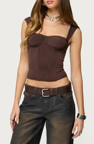 Edikted Marcella Mesh Corset Tank In Brown