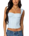Edikted Marcella Gingham Mesh Corset Top In Blue