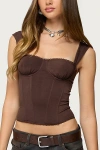 Edikted Marcella Wide Strap Mesh Corset In Brown, Women's At Urban Outfitters