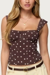Edikted Marcella Wide Strap Mesh Corset In Brown/and/cream, Women's At Urban Outfitters In Brown