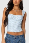 Edikted Marcella Gingham Mesh Corset Top