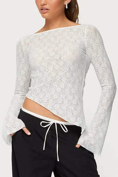 Edikted Mare Asymmetric Sheer Lace Top In White