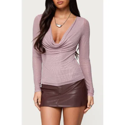 Edikted Marena Rhinestone Cowl Neck Mesh Top In Purple