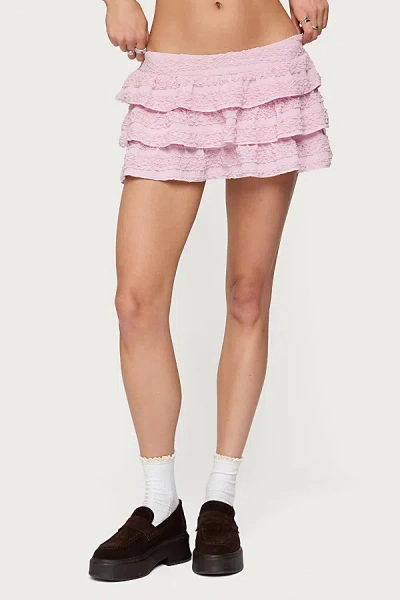 Edikted Margaux Textured Ruffle Mini Skort In Pink, Women's At Urban Outfitters