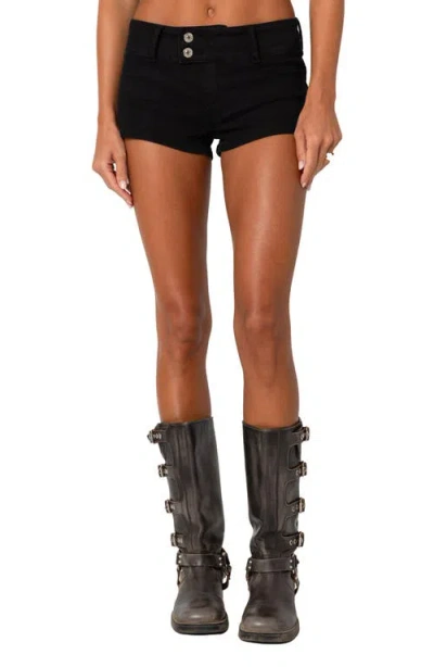 Edikted Margie Low Rise Denim Micro Shorts In Black