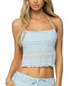 Edikted Mari Ruffle Chiffon Tie Back Crop Halter Top