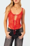 EDIKTED MARIBELLE TIE FRONT LACE BODYSUIT