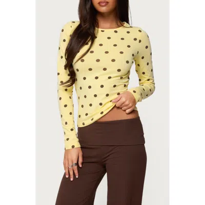 EDIKTED EDIKTED MARICELLE POLKA DOT LONG SLEEVE STRETCH COTTON TOP