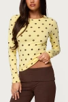 Edikted Maricelle Polka Dot Long Sleeve T Shirt In Yellow, Women's At Urban Outfitters In Gold