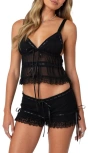Edikted Marielle Sheer Ribbon Camisole In Black