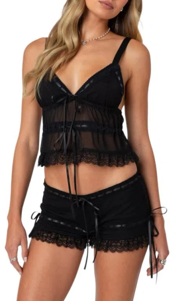 Edikted Marielle Sheer Ribbon Camisole In Black