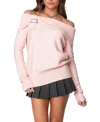 Edikted Marilyn Buckled Off The Shoulder Sweater In Pink